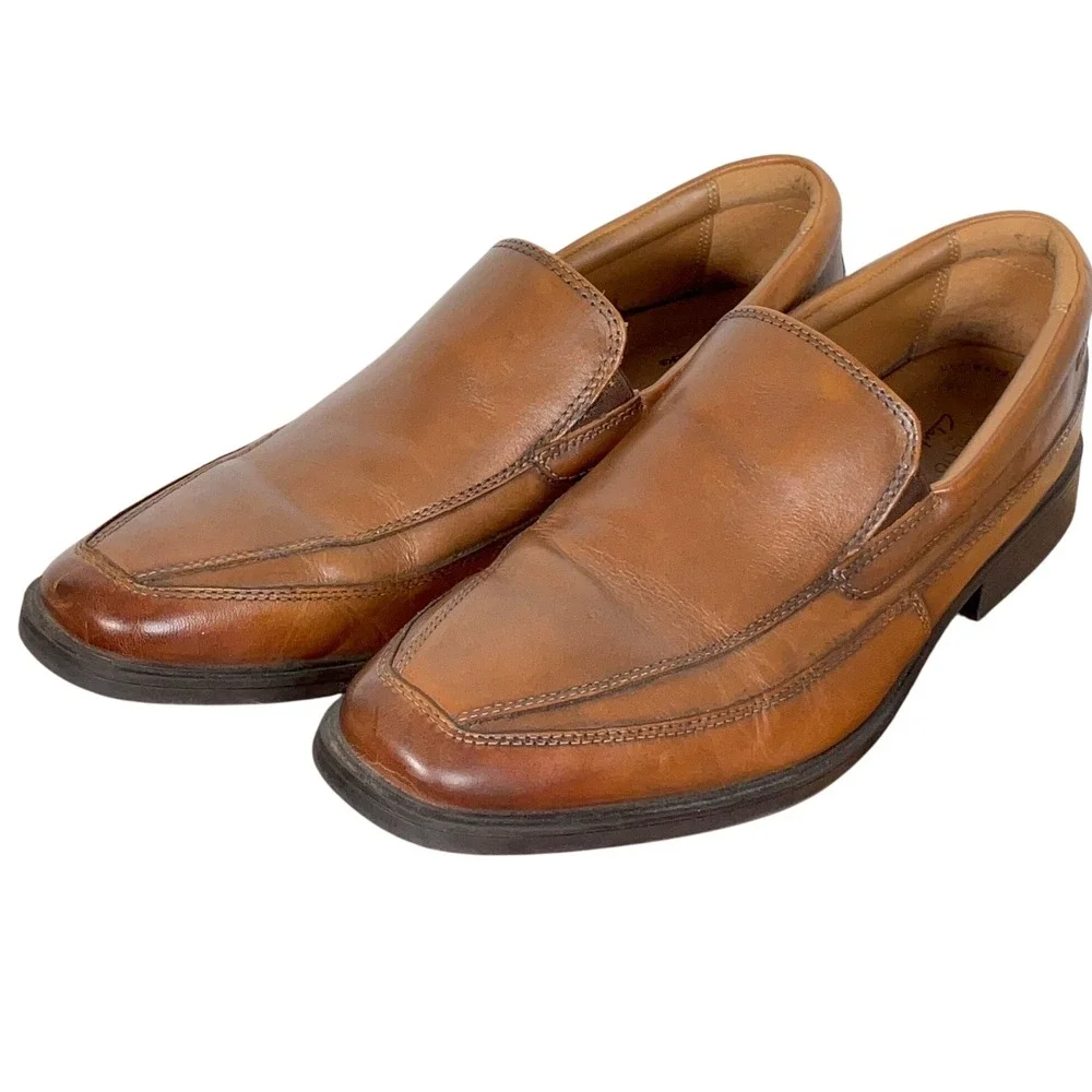 Clarks Ultimate Comfort Shoes Men 9.5W Carmel Brown Slip On Loafers‎ Dress 22261